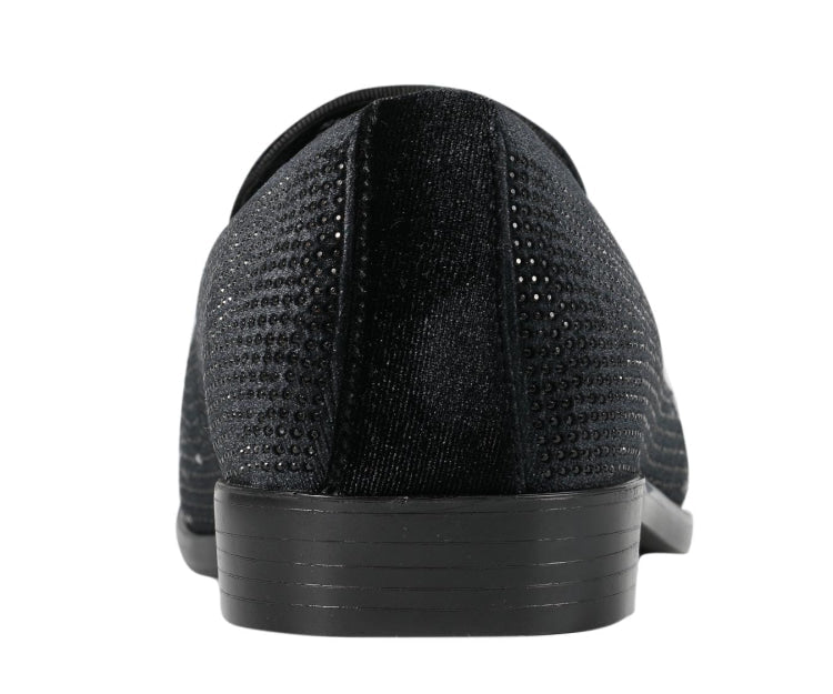 Amali Ivano Luxe RhineStone Loafers Men’s Velvet Black Silver Smoking Slippers by Amali – Don't Panic Shoes