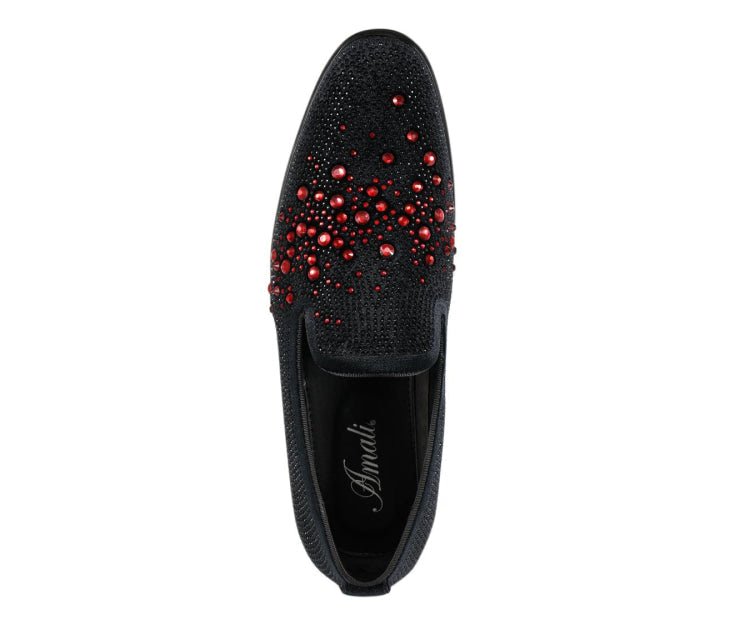 Amali Ivano Luxe Velvet RhineStone Loafers Men’s Black Red Smoking Slippers by Amali – Don't Panic Shoes