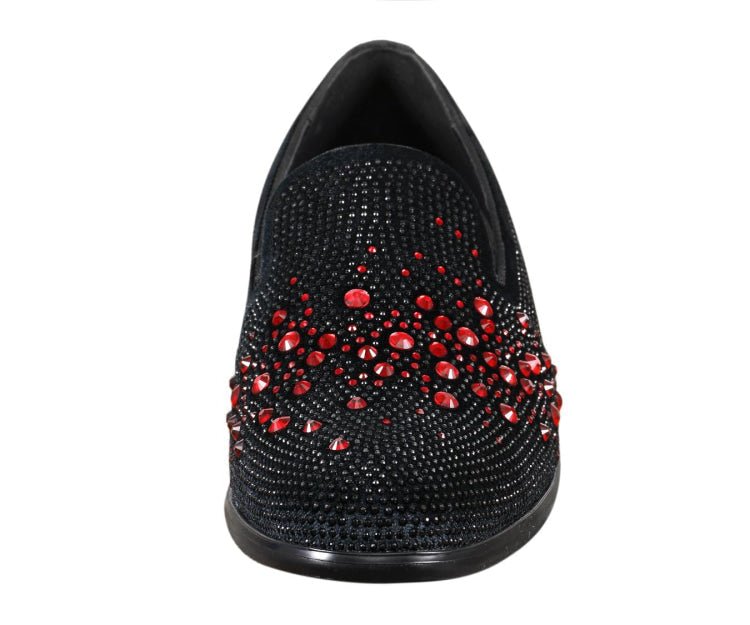 Amali Ivano Luxe Velvet RhineStone Loafers Men’s Black Red Smoking Slippers by Amali – Don't Panic Shoes