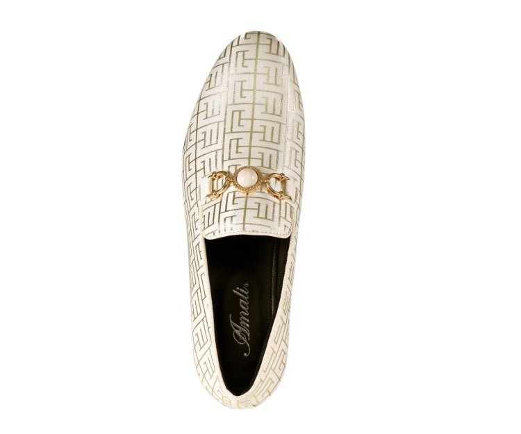 Amali Kazimar Men's Cream And Gold Leather Slip On Loafers Smoking Slippers by Amali – Don't Panic Shoes