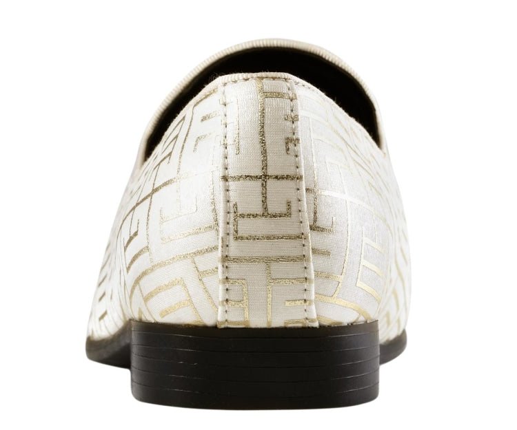 Amali Kazimar Men's Cream And Gold Leather Slip On Loafers Smoking Slippers by Amali – Don't Panic Shoes