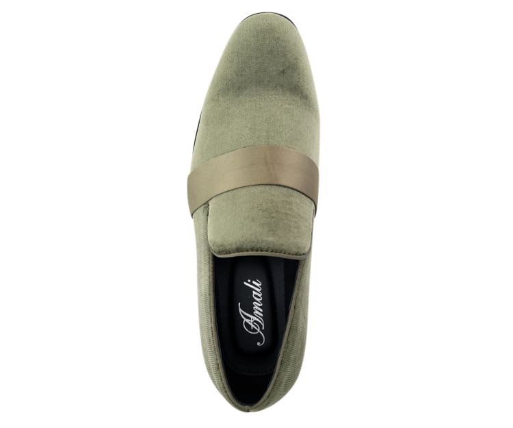 Amali Knight Olive Men’S Velvet Loafers Smoking Slippers by Amali – Don't Panic Shoes