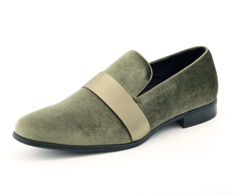 Amali Knight Olive Men’S Velvet Loafers Smoking Slippers by Amali – Don't Panic Shoes