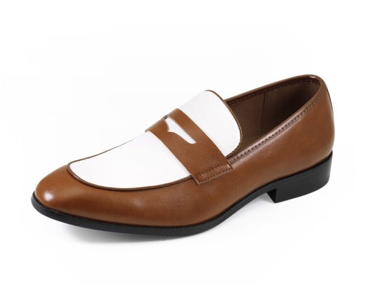 Amali Levi Men’S Cognac And White Leather Luxe Penny Loafers Loafers by Amali – Don't Panic Shoes