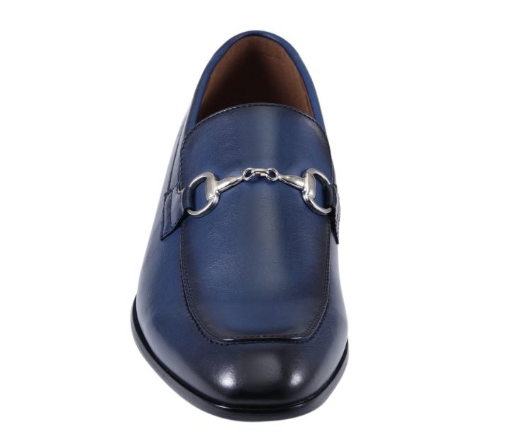 Amali Marco Navy Men’S Leather Loafers With Metal Bit Loafers by Amali – Don't Panic Shoes