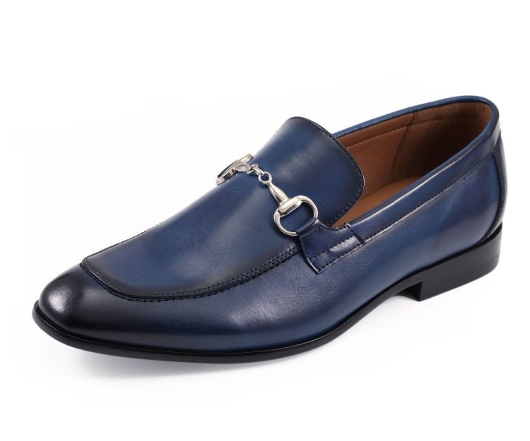 Amali Marco Navy Men’S Leather Loafers With Metal Bit Loafers by Amali – Don't Panic Shoes