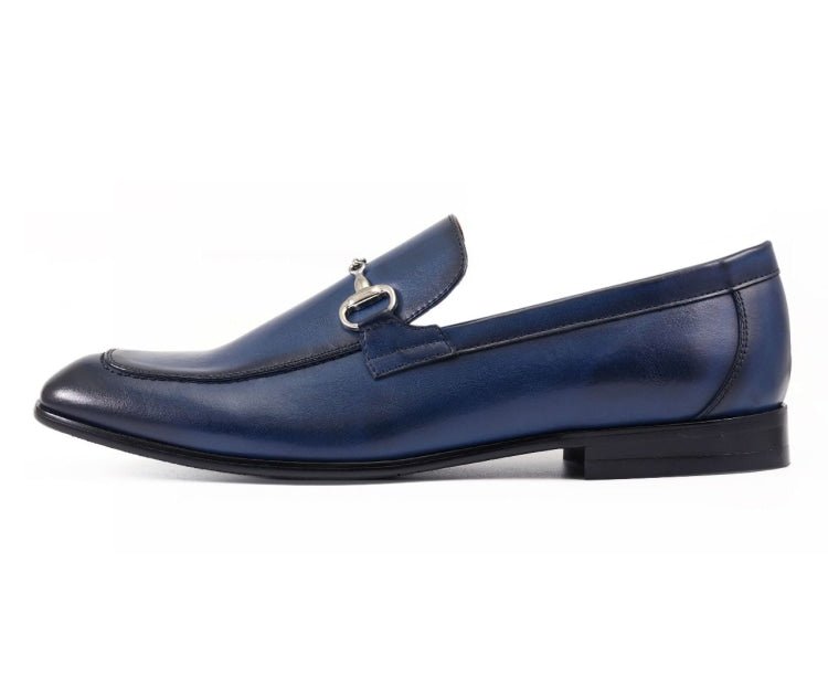 Amali Marco Navy Men’S Leather Loafers With Metal Bit Loafers by Amali – Don't Panic Shoes