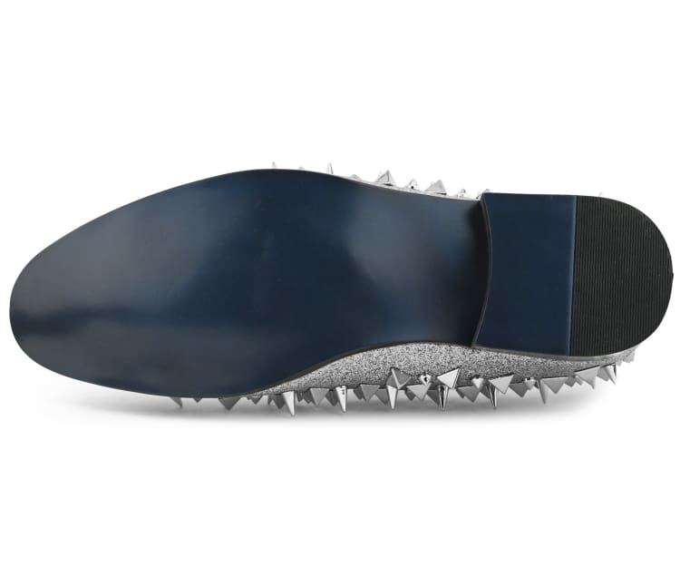 Amali Mesa Silver Spiked Men's Velvet Smoking Slip On Shoes Smoking Slippers by Amali – Don't Panic Shoes
