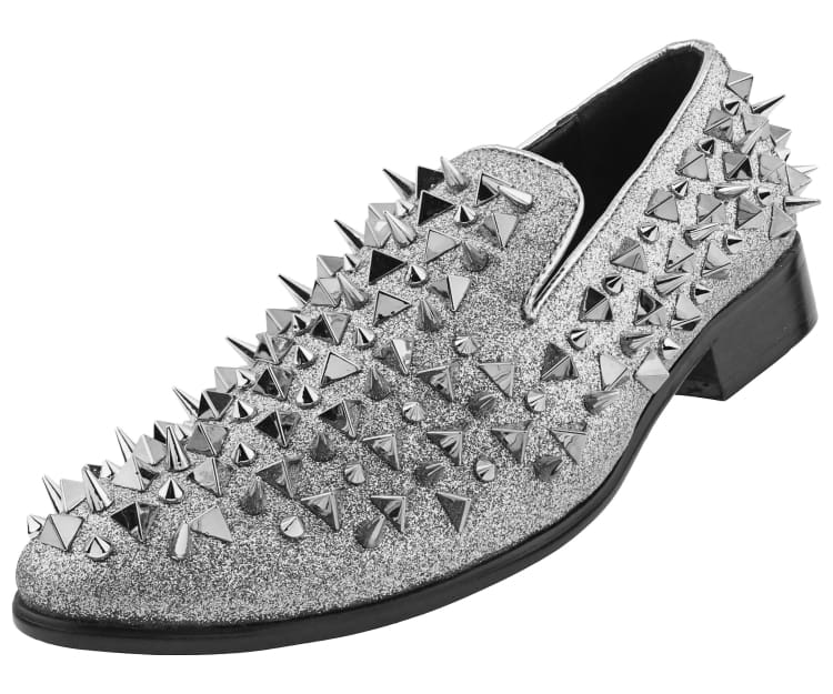 Amali Mesa Silver Spiked Men's Velvet Smoking Slip On Shoes Smoking Slippers by Amali – Don't Panic Shoes