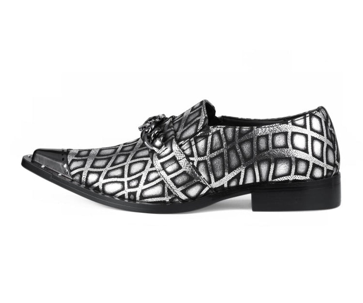 Amali Nevil Men's Silver Leather Pointed Toe Loafers Smoking Slippers by Amali – Don't Panic Shoes