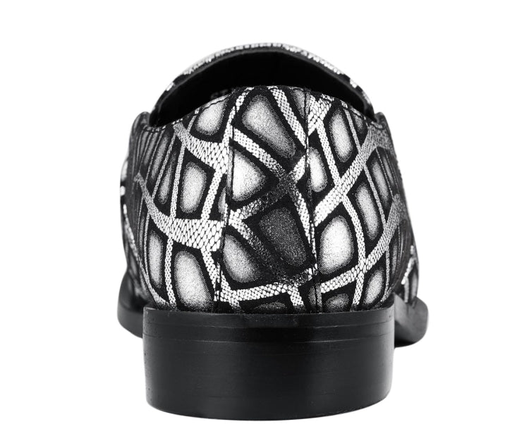 Amali Nevil Men's Silver Leather Pointed Toe Loafers Smoking Slippers by Amali – Don't Panic Shoes