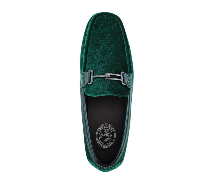 Amali Roberto Green Men's Velvet Green Driving Moccasins Driving Moccasins by Amali – Don't Panic Shoes