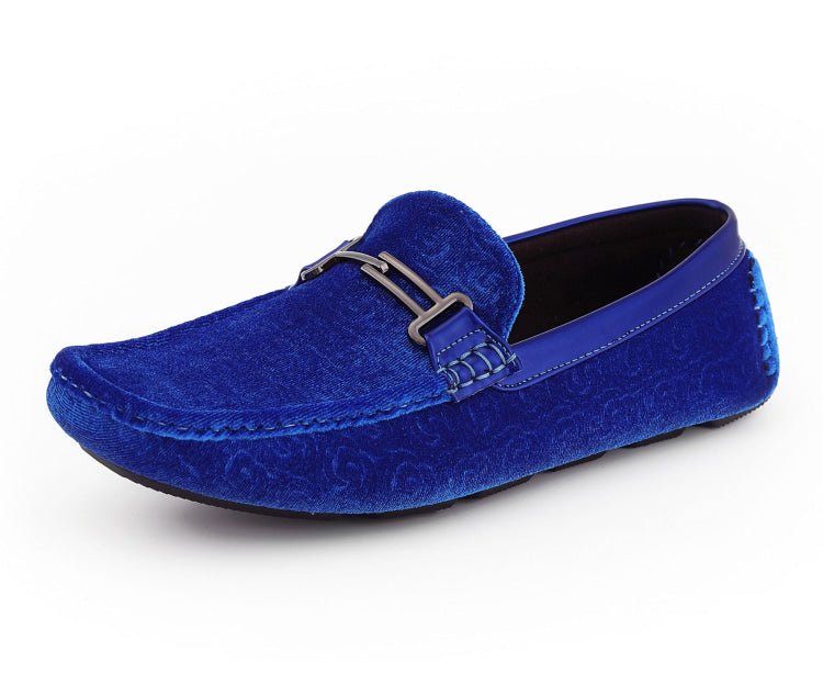 Amali Roberto Royal Velvet DreSs Shoes Men’s Blue Moccasins Driving Moccasins by Amali – Don't Panic Shoes
