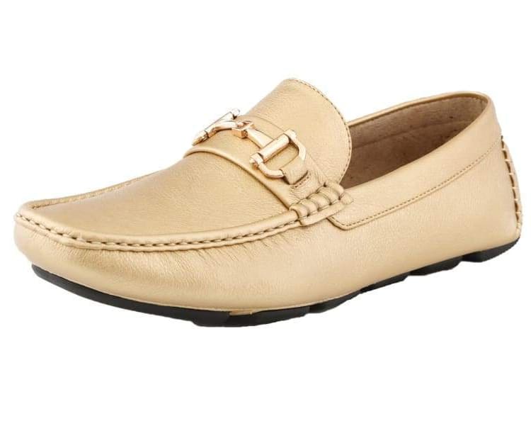Amali Trentino Gold Men’S Casual Moccasins Gold Slip On Driving Moccasins by Amali – Don't Panic Shoes