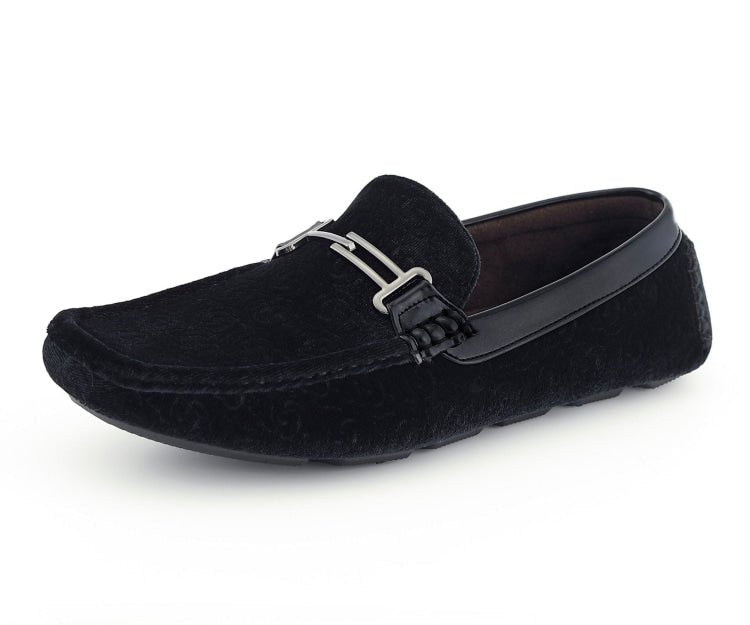 Amali Velvet Elegance Black Floral Driving Moccasins Men's Velvet Driving Moccasins by Amali – Don't Panic Shoes