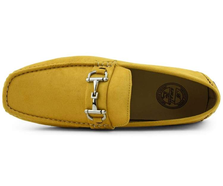 Amali Walken 2 Men's Suede Driving Loafers Mustard Yellow Driving Moccasins by Amali – Don't Panic Shoes