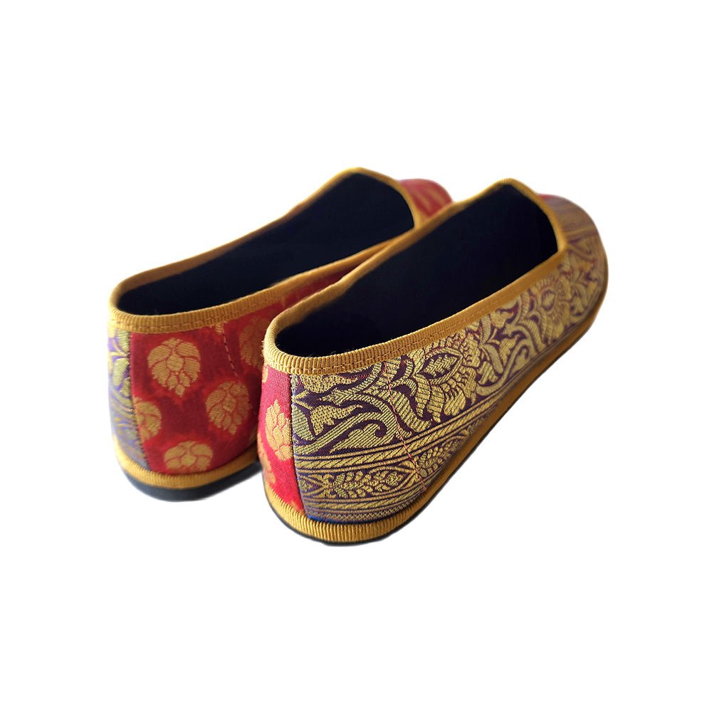 Anany Rosso Blu Oro Womens Silk Jacquard Red Gold Blue Slip On by Mar Soreli – Don't Panic Shoes
