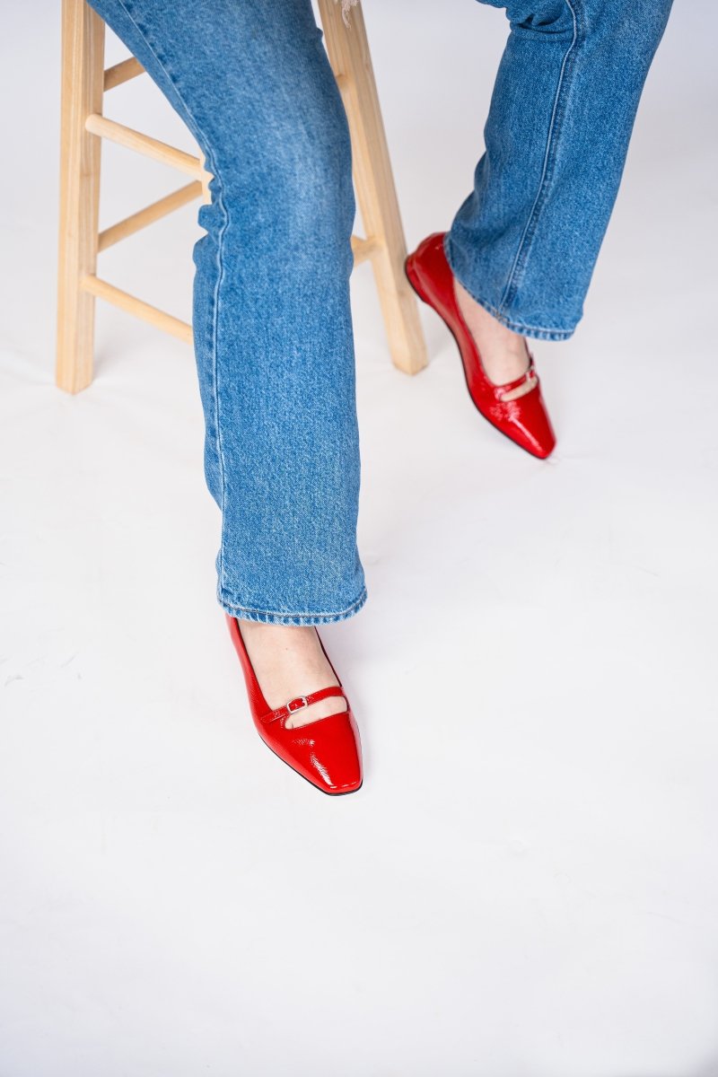 Anna Naplak Mary Jane FlatS Women’s Calf Leather Red Ballet Flats by Mar Soreli – Don't Panic Shoes