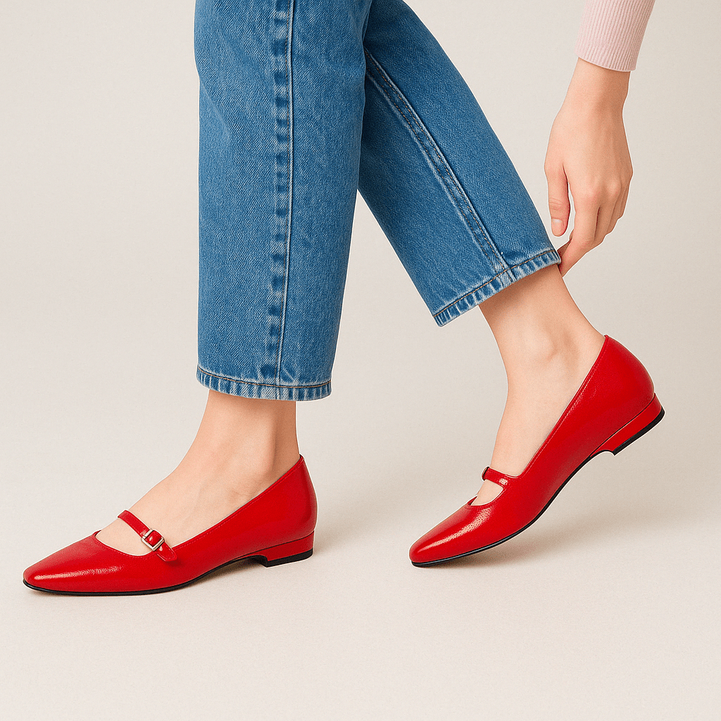 Anna Naplak Mary Jane FlatS Women’s Calf Leather Red Ballet Flats by Mar Soreli – Don't Panic Shoes
