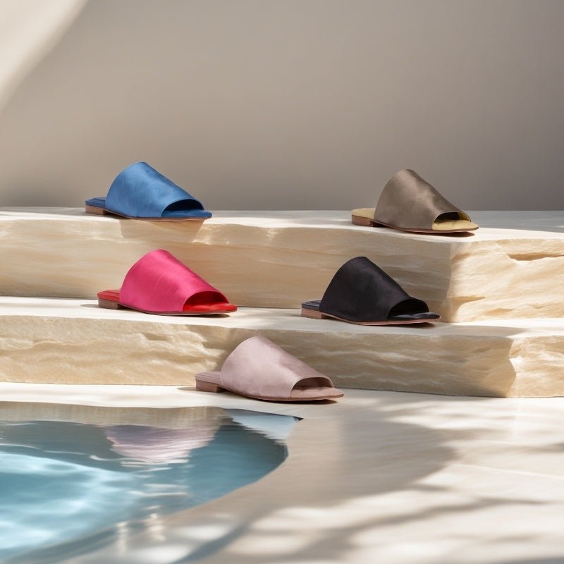 April Stretch Satin Women’S Leather Lined Flat Sandal Sandals by Beautiisoles – Don't Panic Shoes