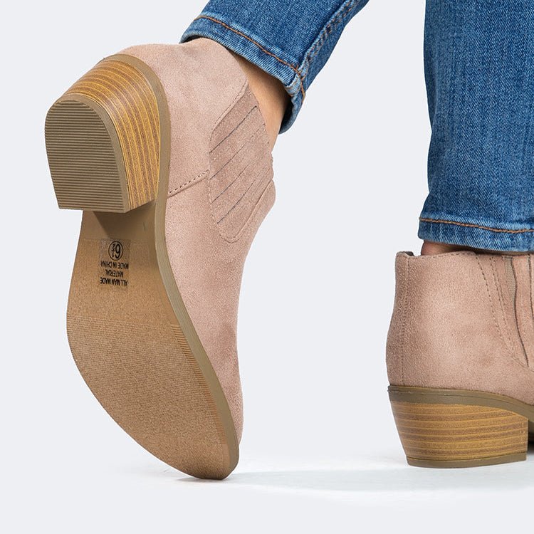 Arlo | Taupe Suede Booties by J.Adams – Don't Panic Shoes