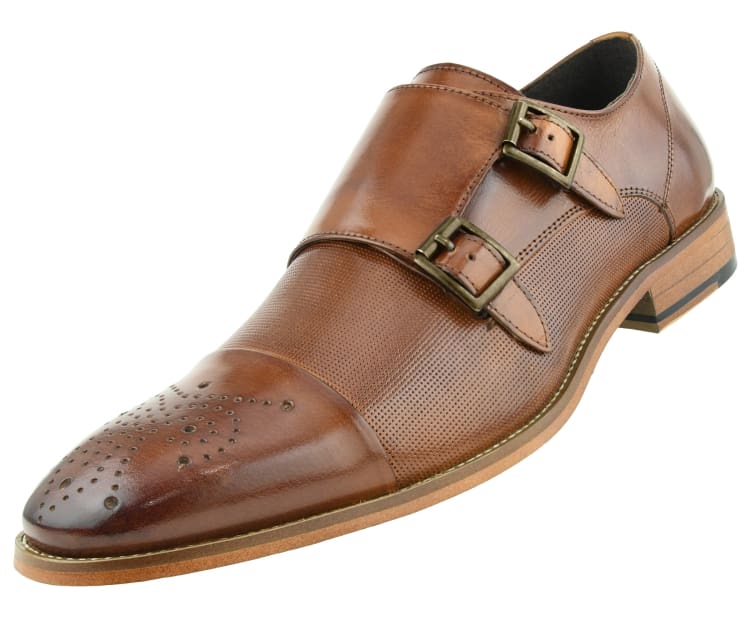 Asher Green Men's Tan Monkstrap Shoes Calf Leather Brogue Design Ag1101 Monk Straps by Asher Green – Don't Panic Shoes