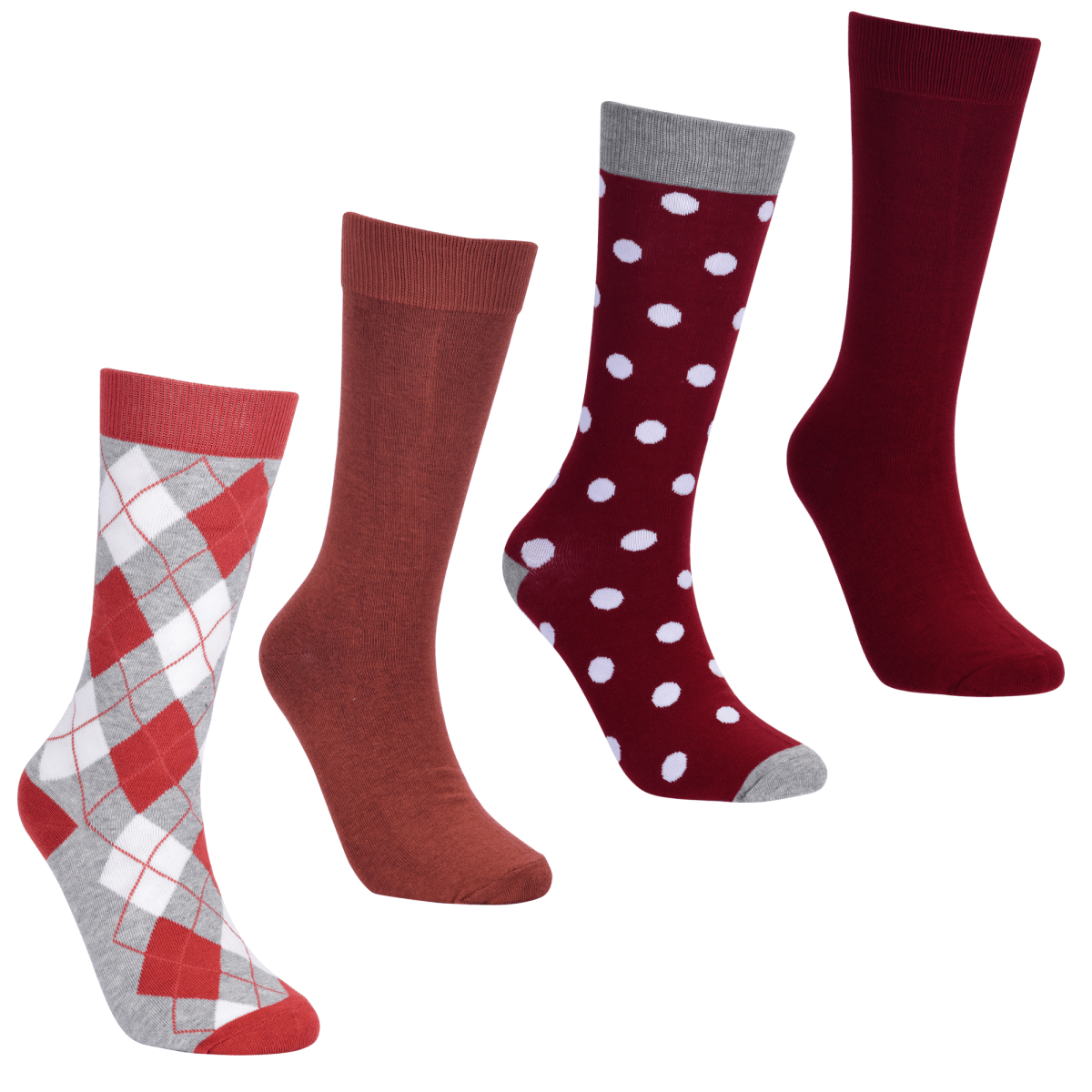 Autumn Spice Sock Bundle 4 Pack Fall Themed Cozy Crew Socks Mixed Patterns Argyle Polka Dot Solids Socks by No Cold Feet – Don't Panic Shoes