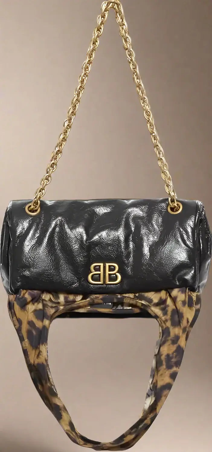 BALENCIAGA Monaco leather and Leopard – Bucket Shoulder Bag