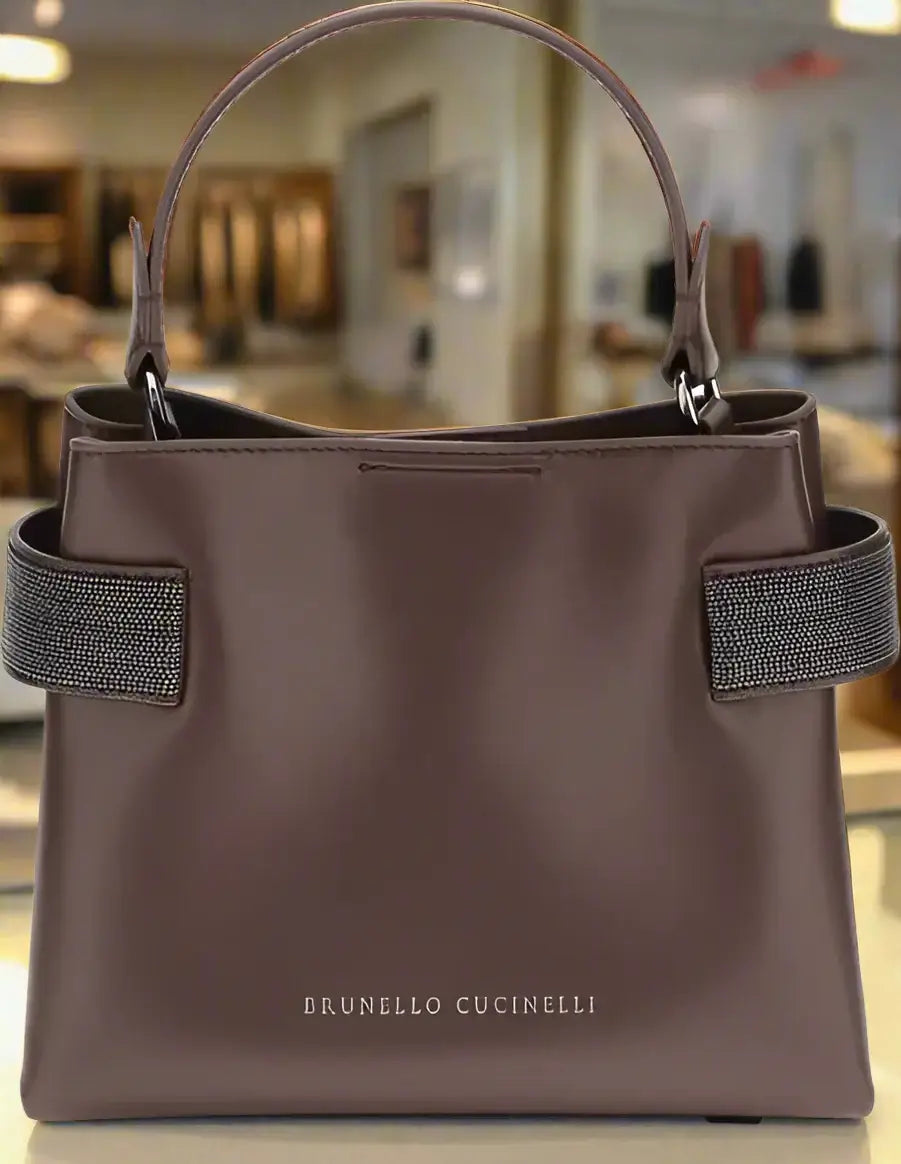 Brunello Cucinelli chocolate jeweled Leather Handbag