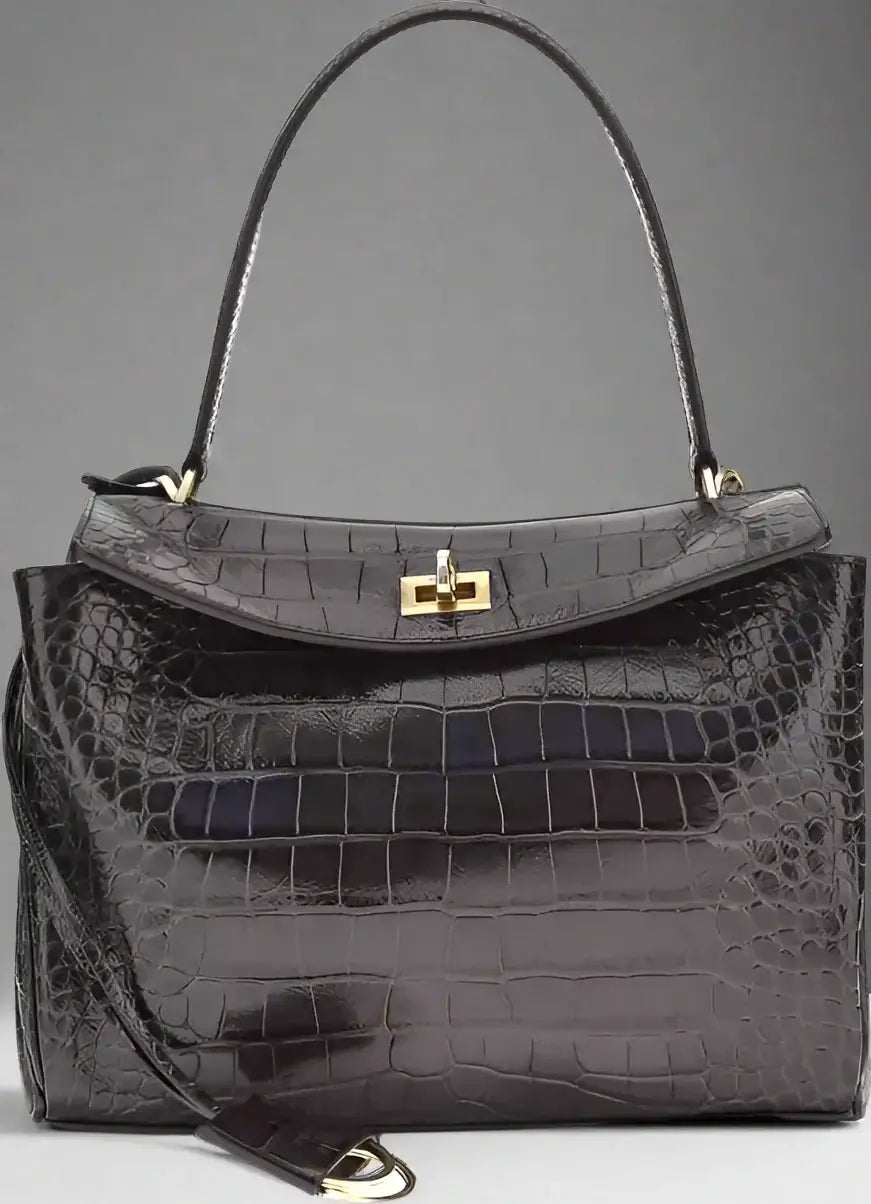 BALENCIAGA Rodeo Shoulder Bag in grey crocodile-print leather