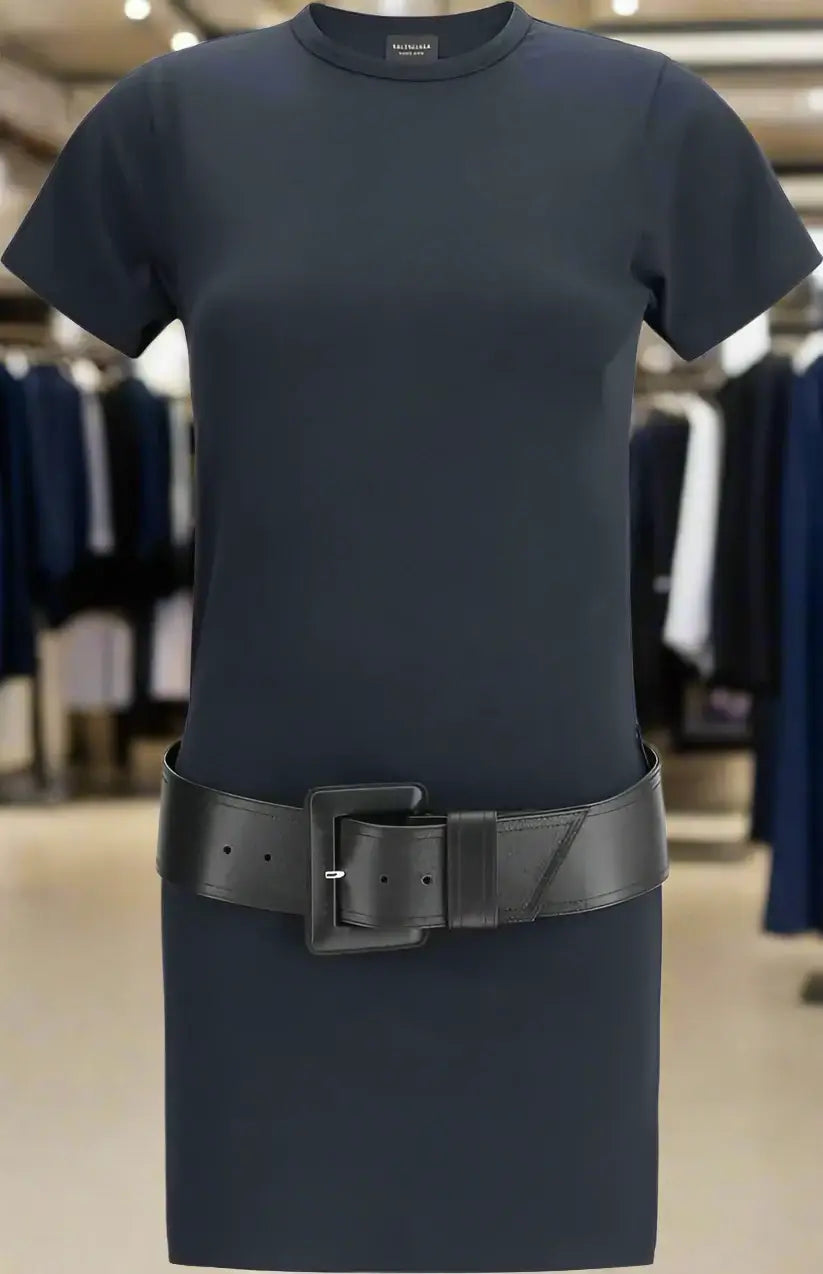BALENCIAGA navy blue belted T-Shirt Dress