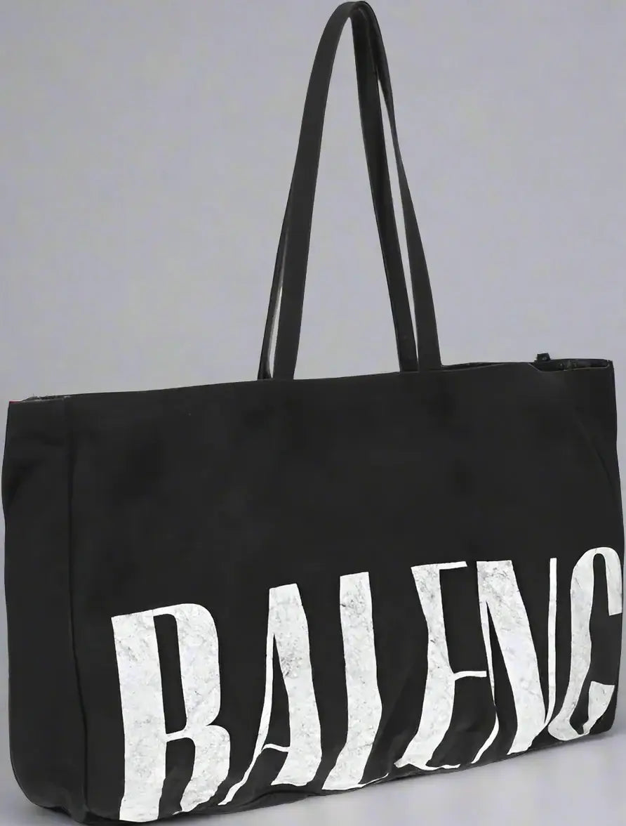 BALENCIAGA two-handle black Logoed Tote Bag
