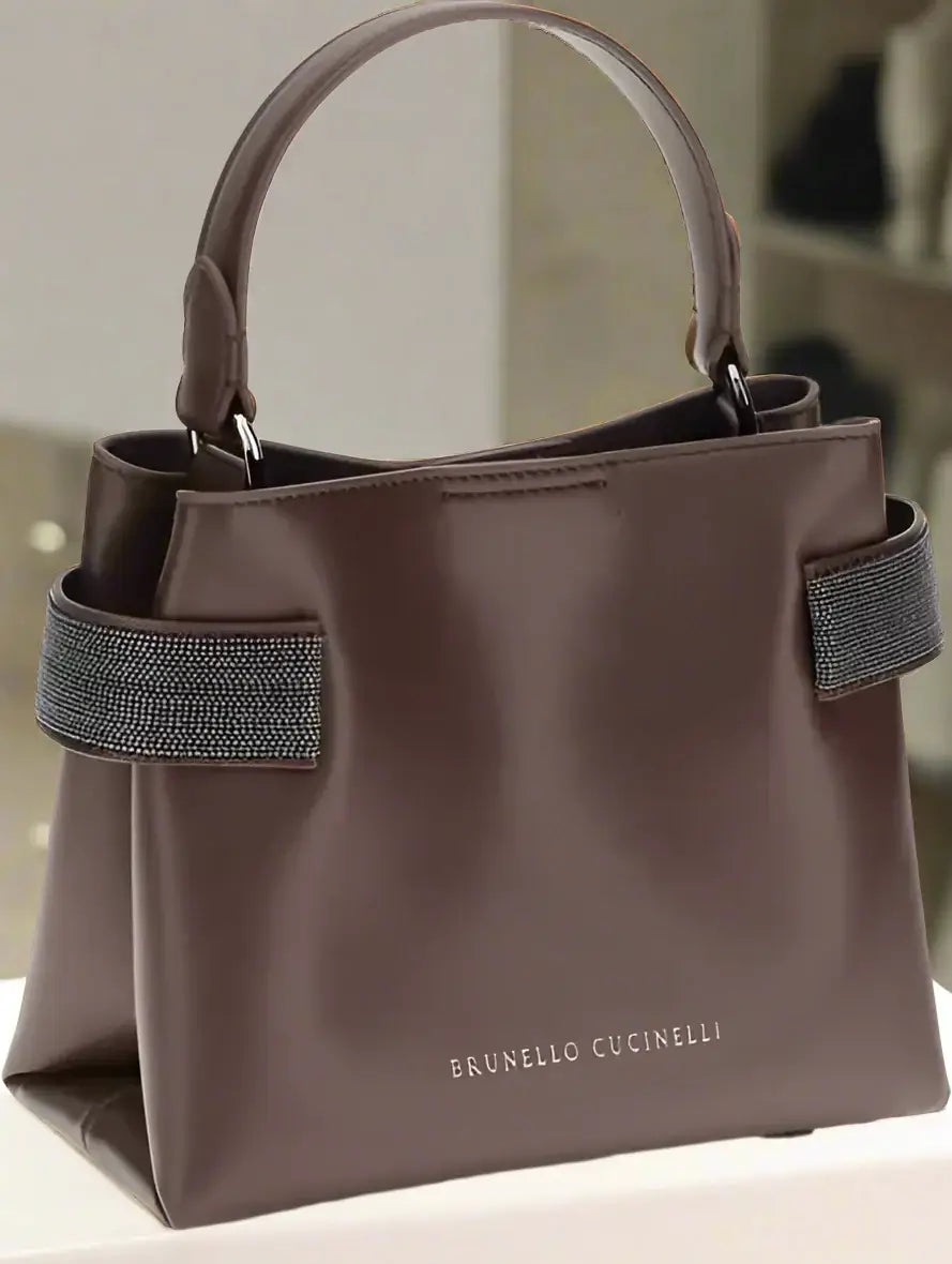 Brunello Cucinelli chocolate jeweled Leather Handbag