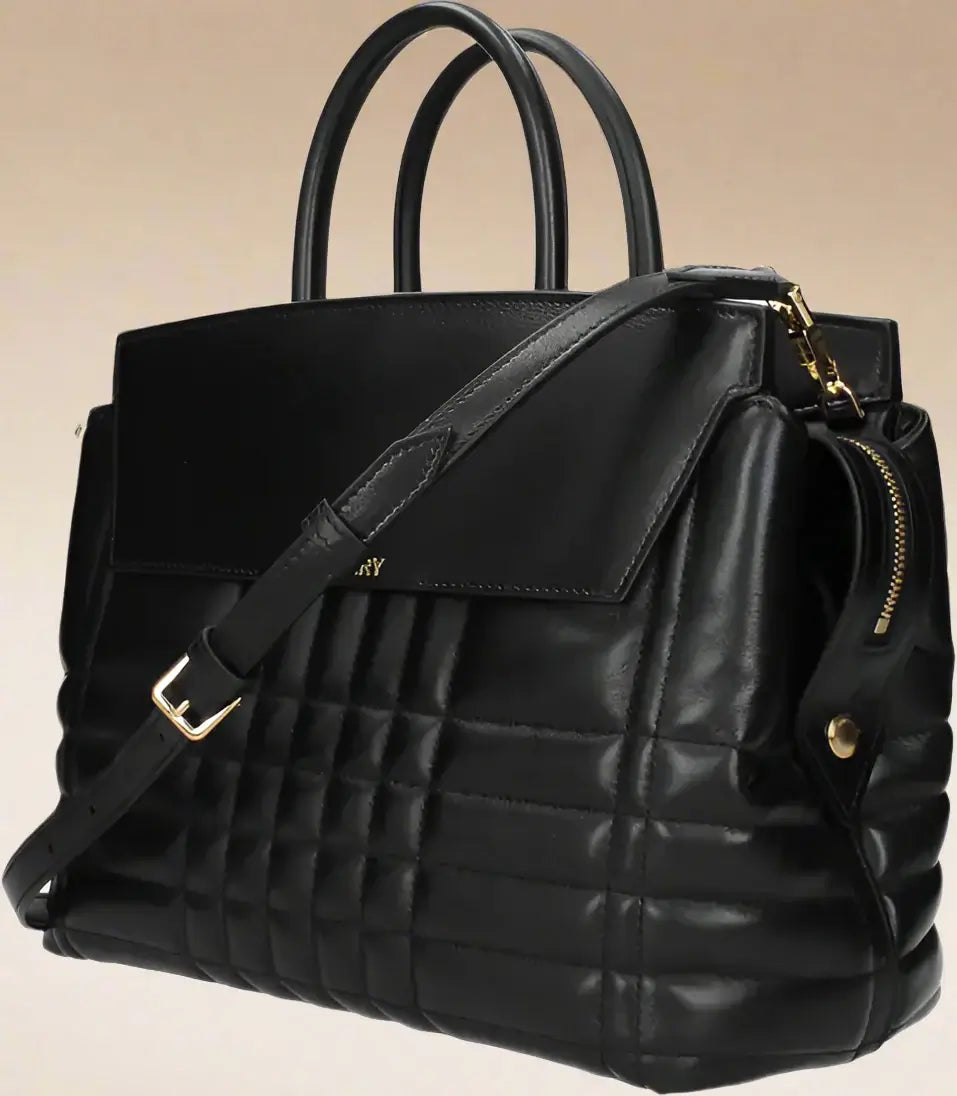 BURBERRY women's quilted-block Black Leather Handbags