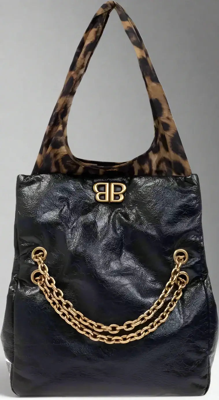 BALENCIAGA Monaco leather and Leopard – Bucket Shoulder Bag
