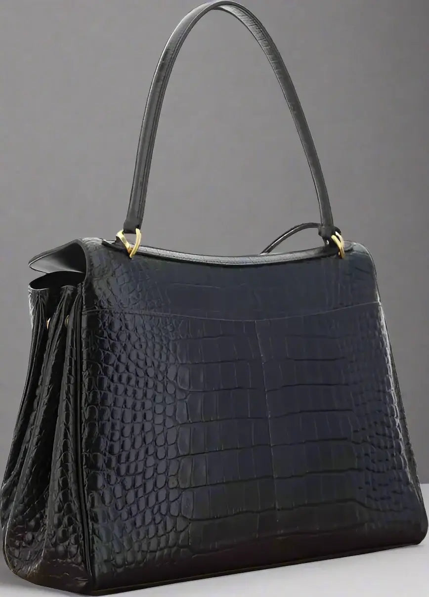 Balenciaga Rodeo midnight blue Medium Handbag in Croc-effect embossed leather