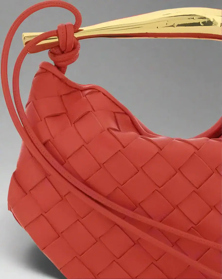 Bottega Veneta Muse Red Leather Bag With Brass Handle