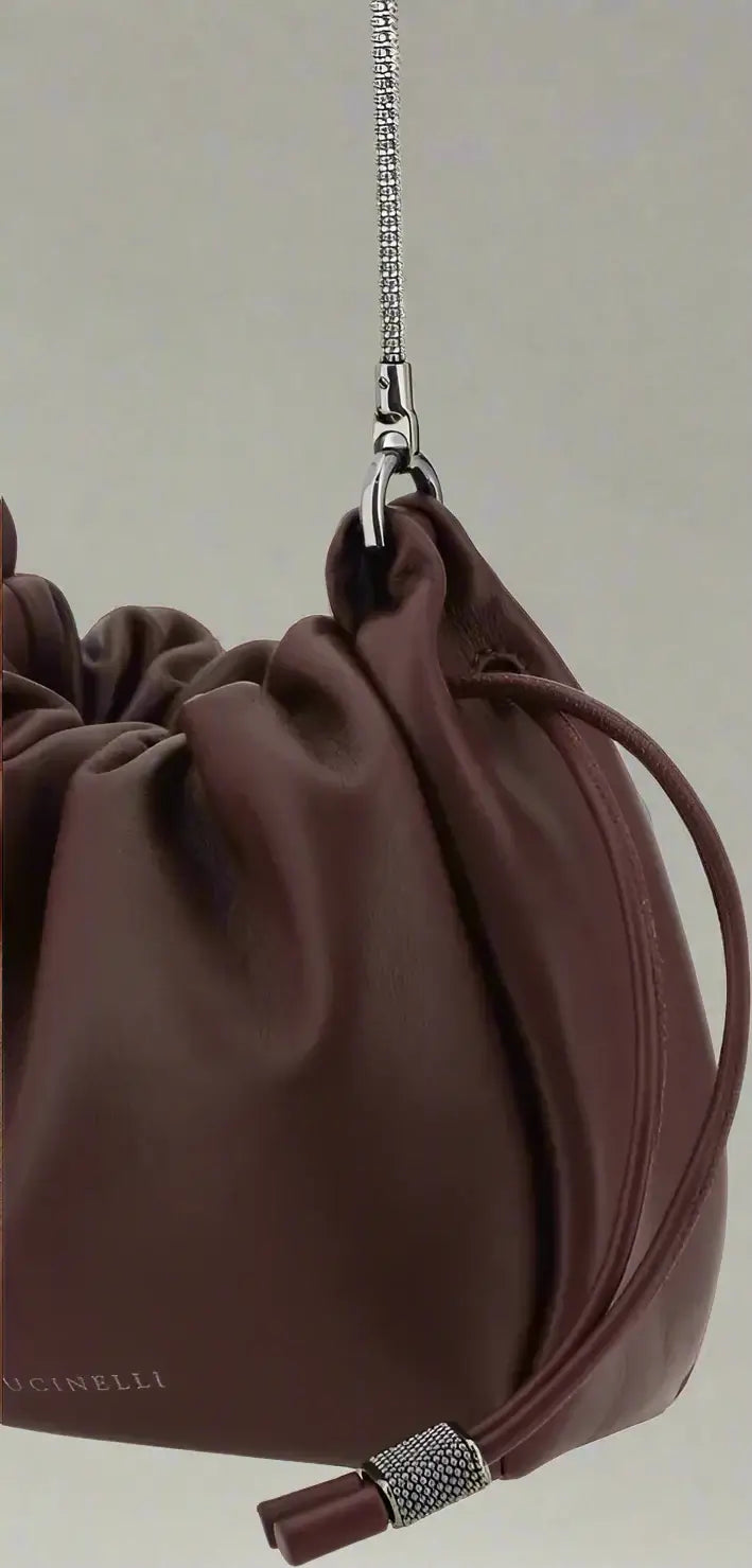 Brunello Cucinelli Chocolate Bucket Mellow mini Shoulder Bag