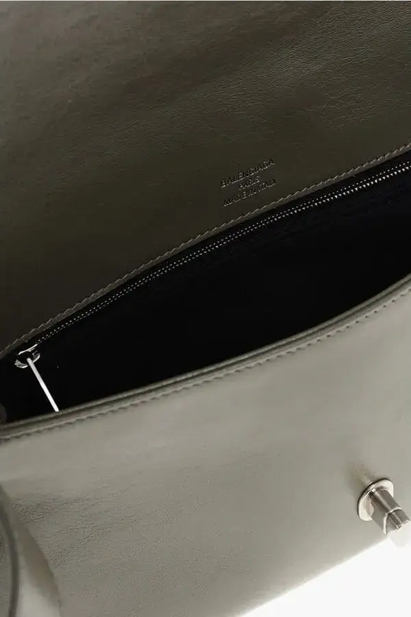 Balenciaga Soft Flap Shoulder Bag Leather Military Green P685115