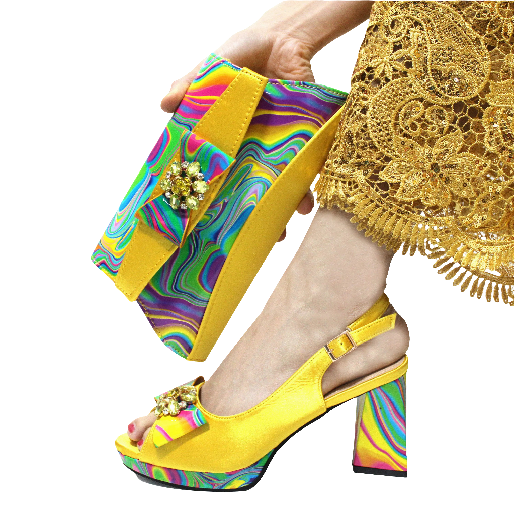 Edleess Fashion Bridal Highquality shoes and Bag Set in Yellow
