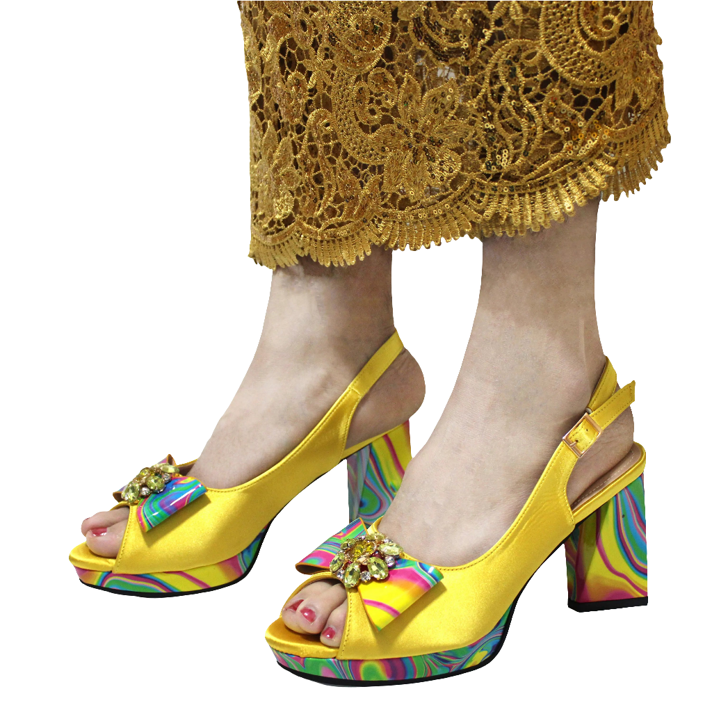 Edleess Fashion Bridal Highquality shoes and Bag Set in Yellow