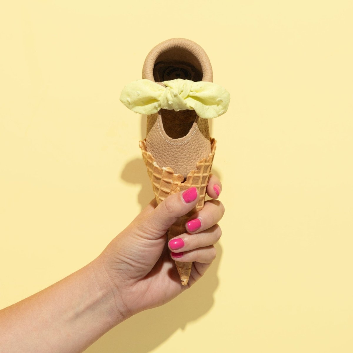 Banana Cream Knotted Bow Baby Shoe Knotted Bow Mocc by Freshly Picked – Don't Panic Shoes