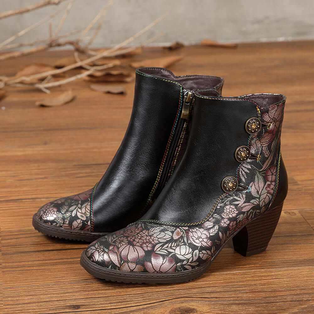 Baylor Retro Handmade Floral Ankle Boots ankle boots by Colorstepshoes – Don't Panic Shoes
