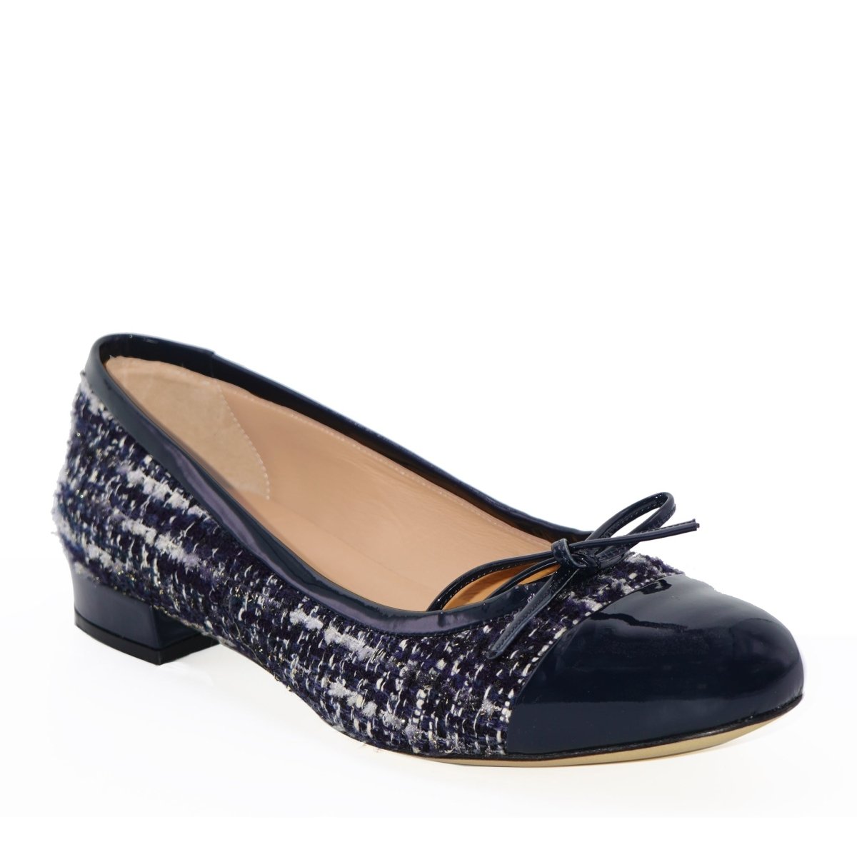 Beatrice Women’S Linen And Patent Leather Navy Ballerina Flats by Beautiisoles – Don't Panic Shoes