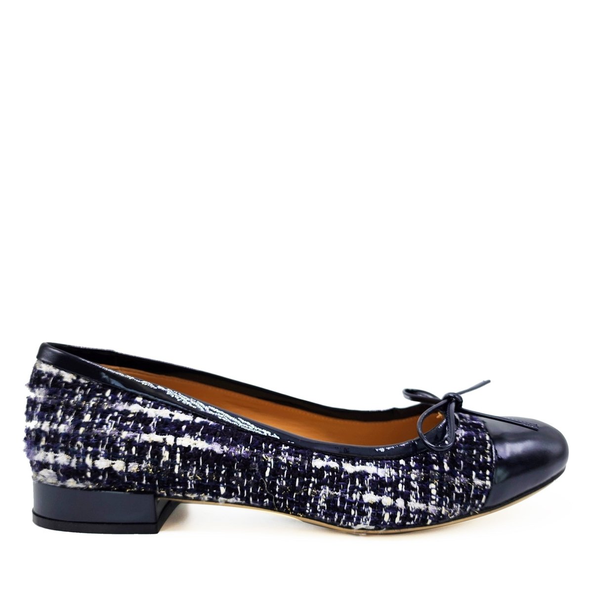 Beatrice Women’S Linen And Patent Leather Navy Ballerina Flats by Beautiisoles – Don't Panic Shoes