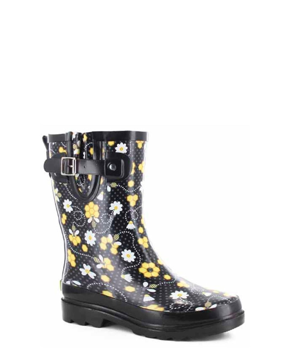 Bloom BeeS Mid Rain Boot Women’s Black Rubber With Buckle Rain Boots by Western Chief Women's – Don't Panic Shoes