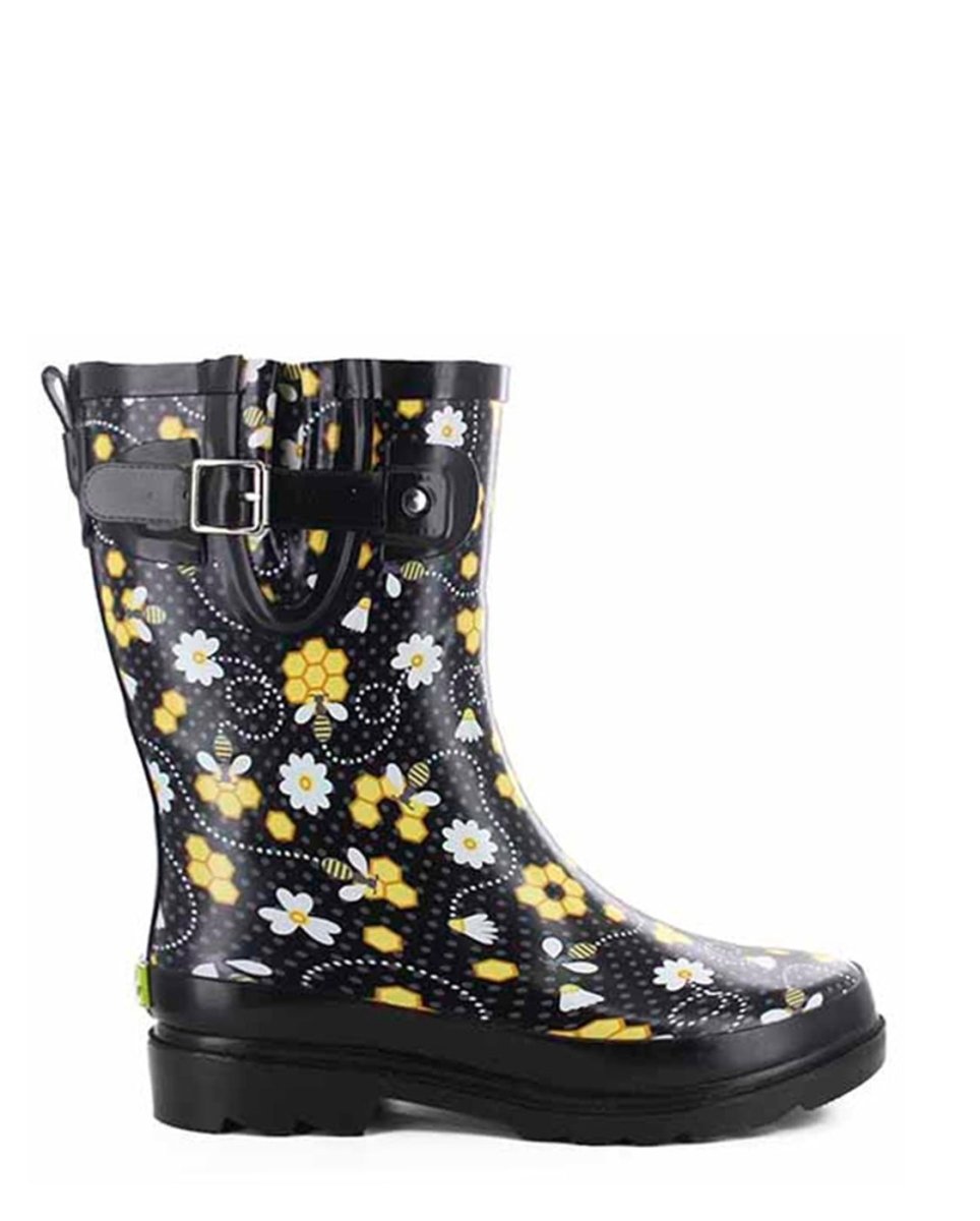 Bloom BeeS Mid Rain Boot Women’s Black Rubber With Buckle Rain Boots by Western Chief Women's – Don't Panic Shoes