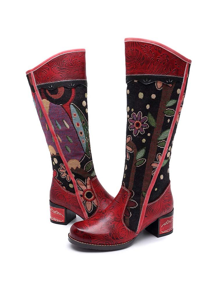 Bohemian Leather Block Heel Long Boots Boots by Colorstepshoes – Don't Panic Shoes