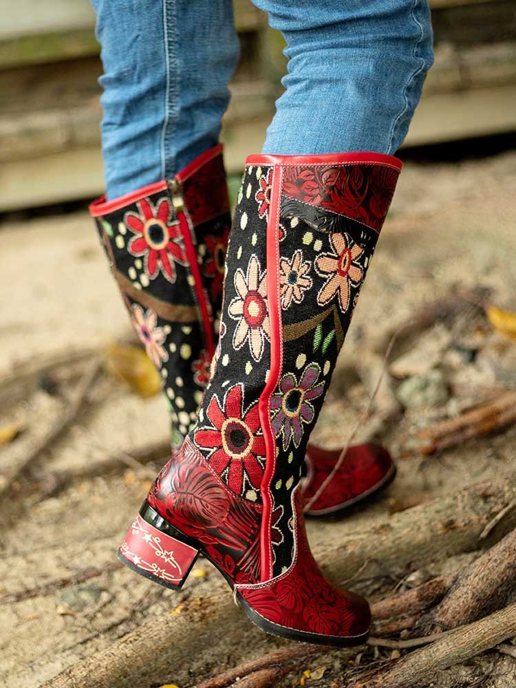 Bohemian Leather Block Heel Long Boots Boots by Colorstepshoes – Don't Panic Shoes
