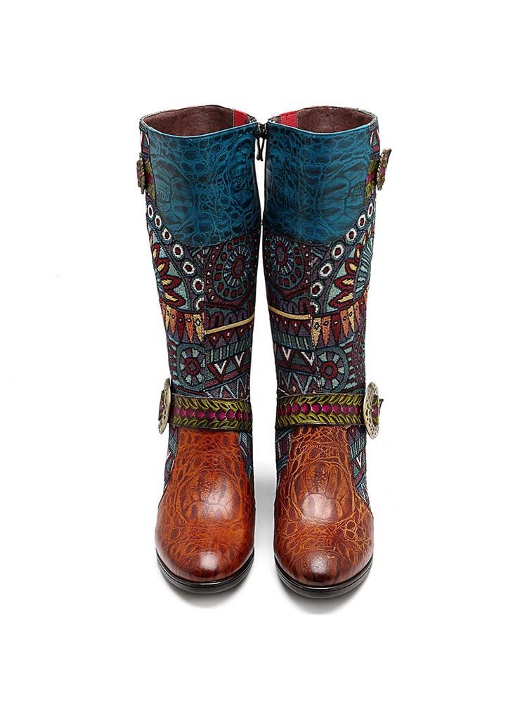Bohemian Leather Splicing Pattern High Tube Boots Boots by Colorstepshoes – Don't Panic Shoes